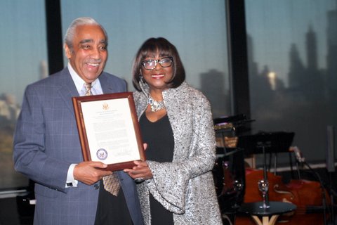 TRIBUTE PHOTO 3-Congressman Charles B. Rangel presents proclamation to Audrey