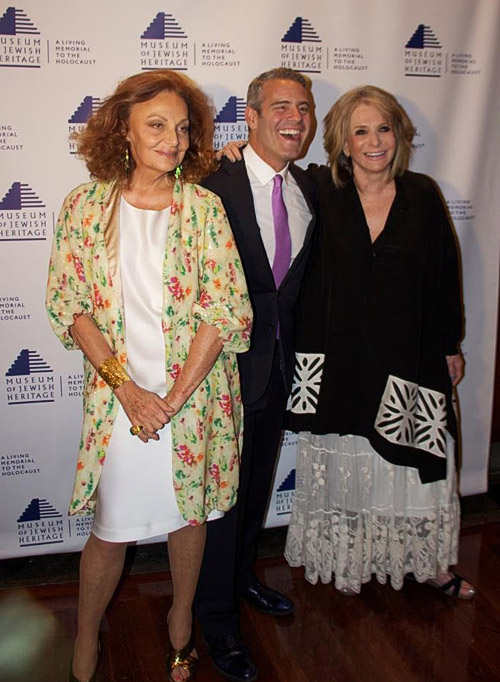 Designer Diane Von Furstenberg, with television personality Andy Cohen, and President of HBO documentaries and co-chair of dinner Sheila Nevins